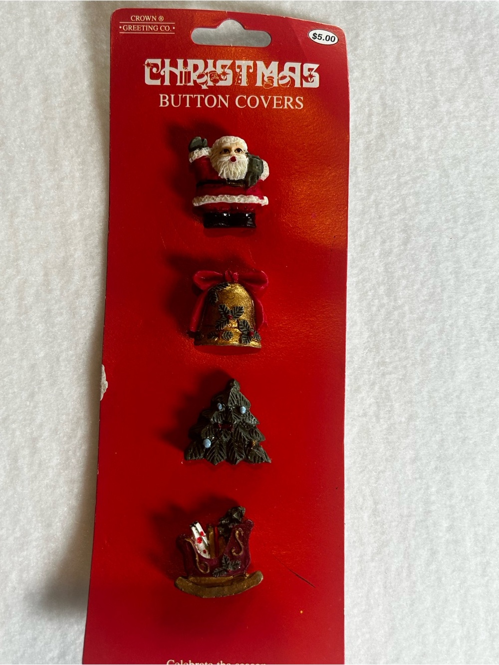 Vintage Holiday Button Covers Set - Gold and Red Christmas Motifs